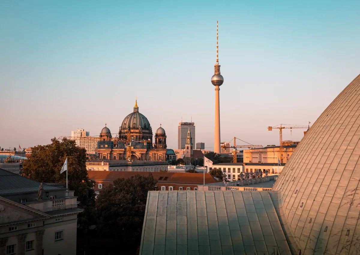 Berlin TV Tower and Cathedral at sunset