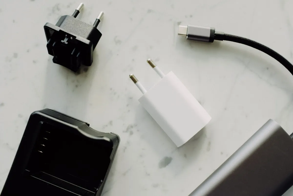Charging adapters and a USB cable