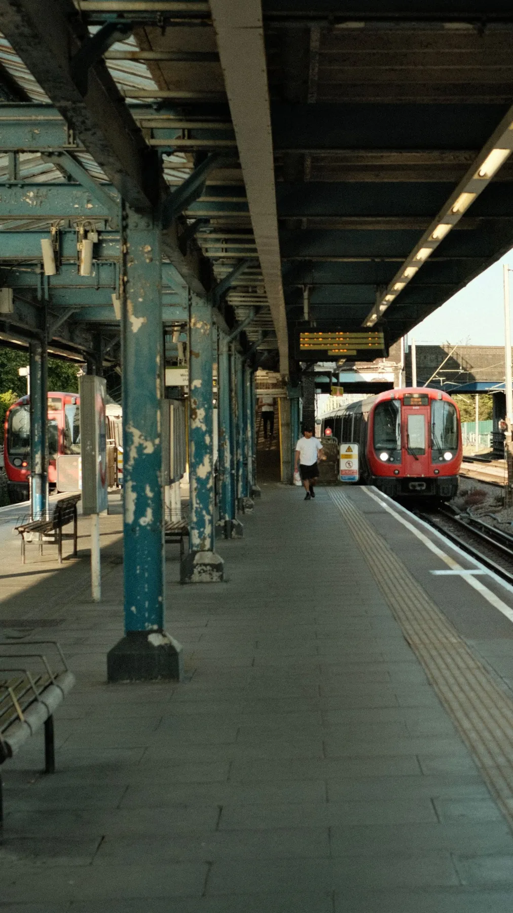 Metro train at a city station