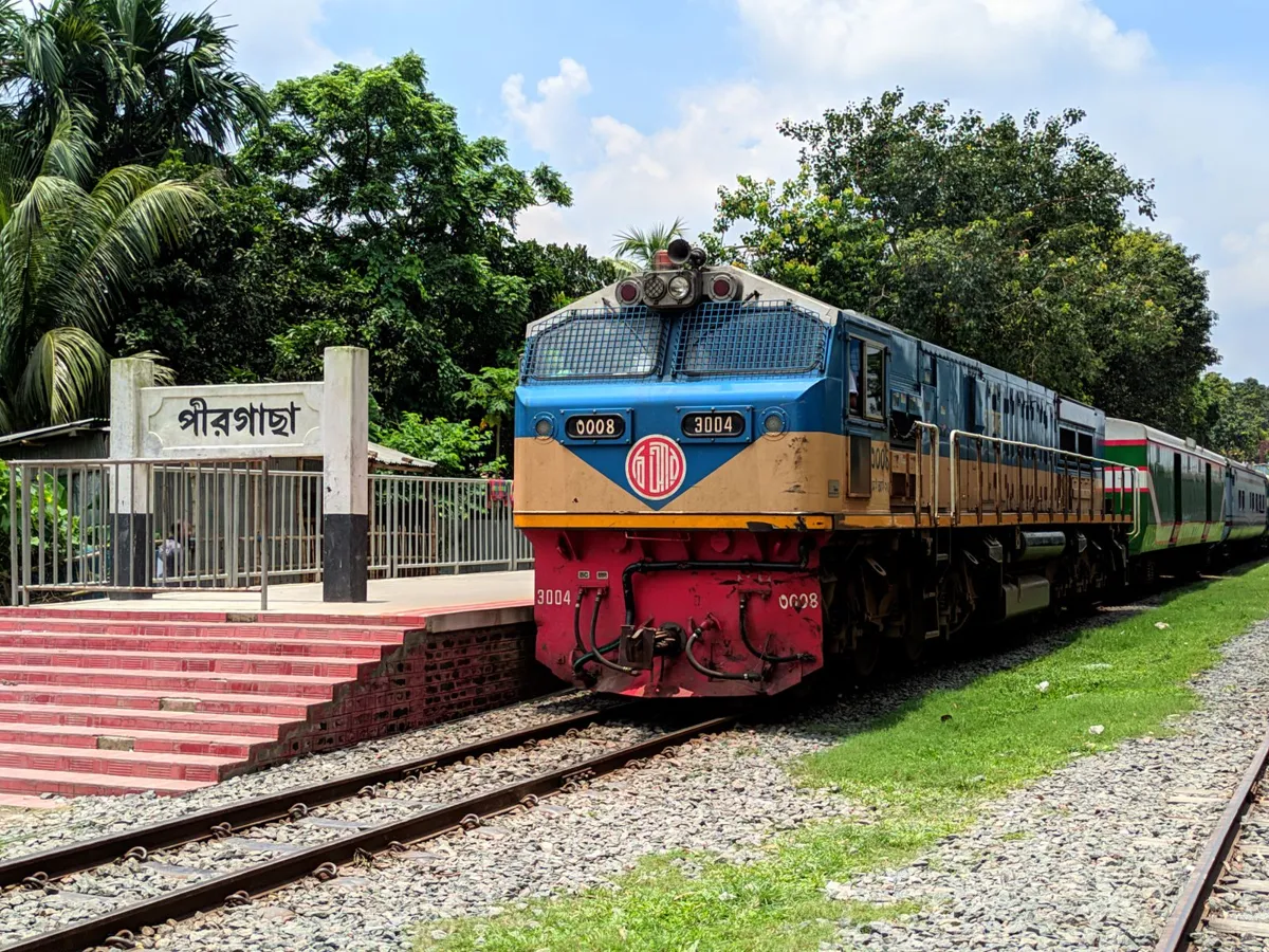 Passenger train at a countryside station