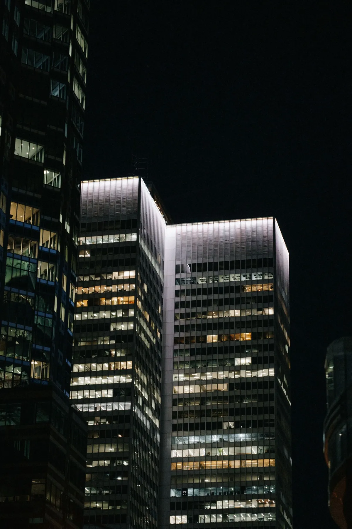 Illuminated buildings in downtown Montreal