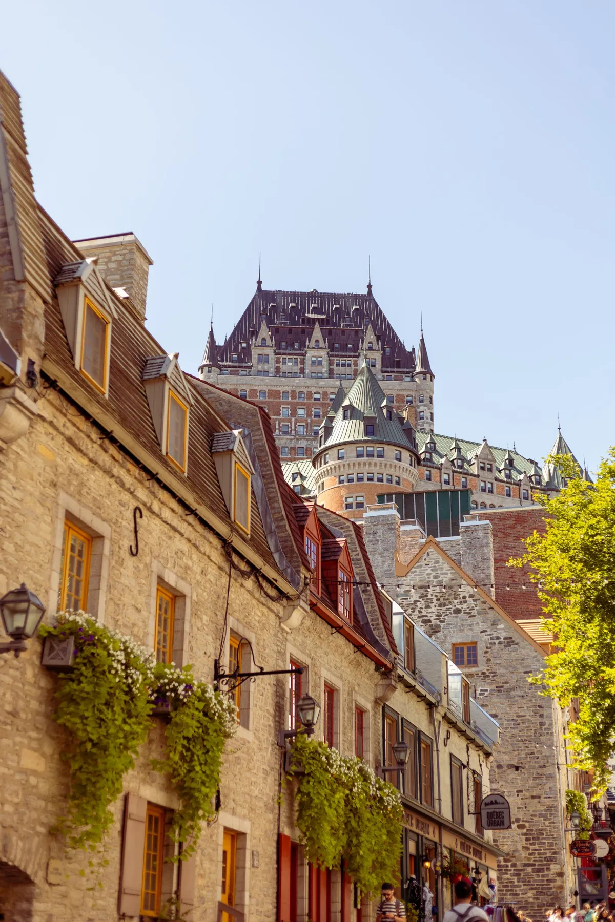 Old Quebec streets with Chateau Frontenac above