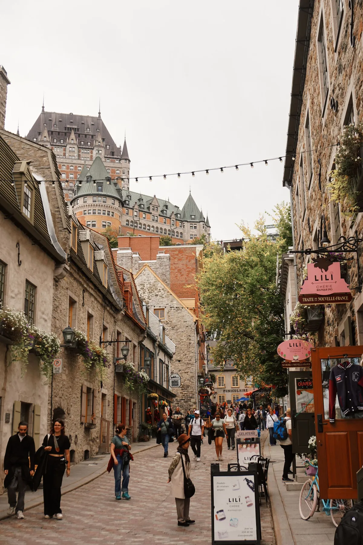 Historic Quebec City street below Chateau Frontenac