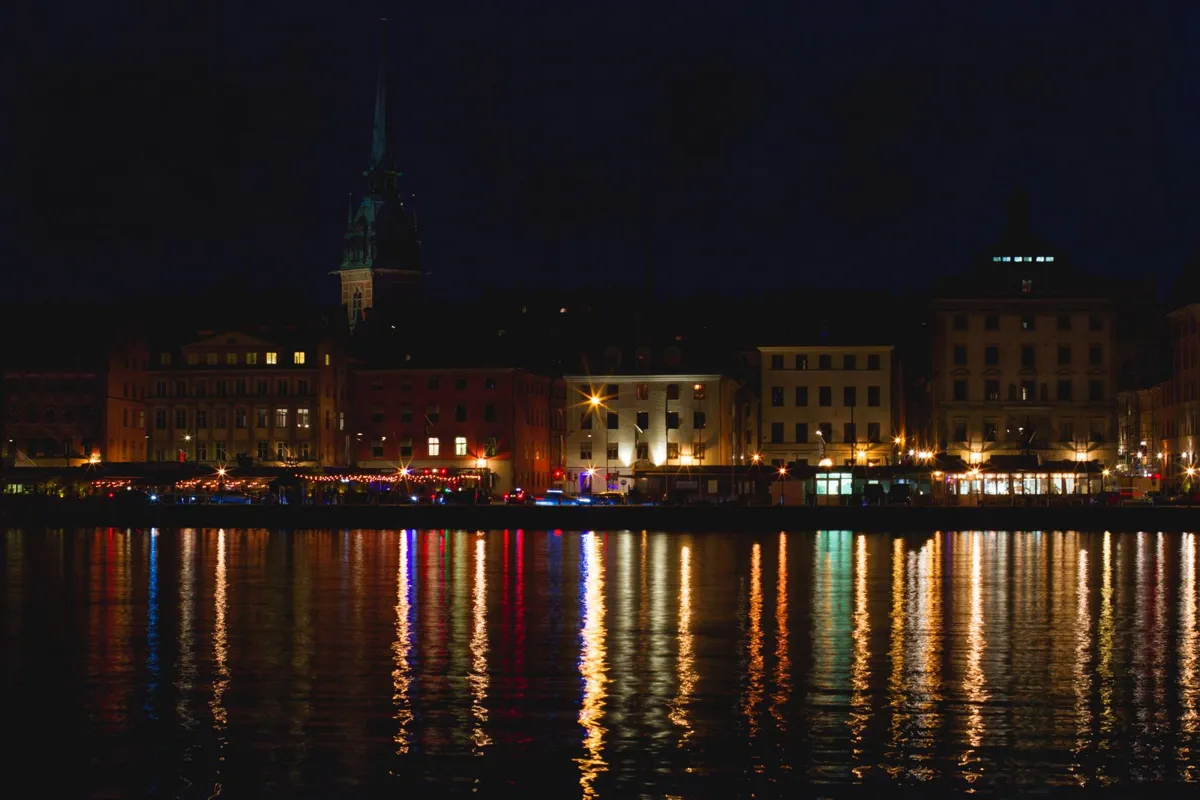 Gamla Stan waterfront in Stockholm at night